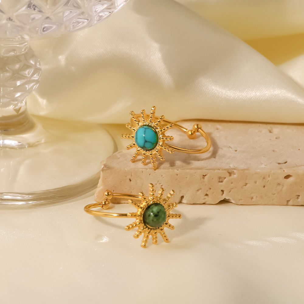 INS francés nuevo anillo de acero de titanio sol forma incrustaciones de turquesa africana/turquesa anillo abierto joyería femenina