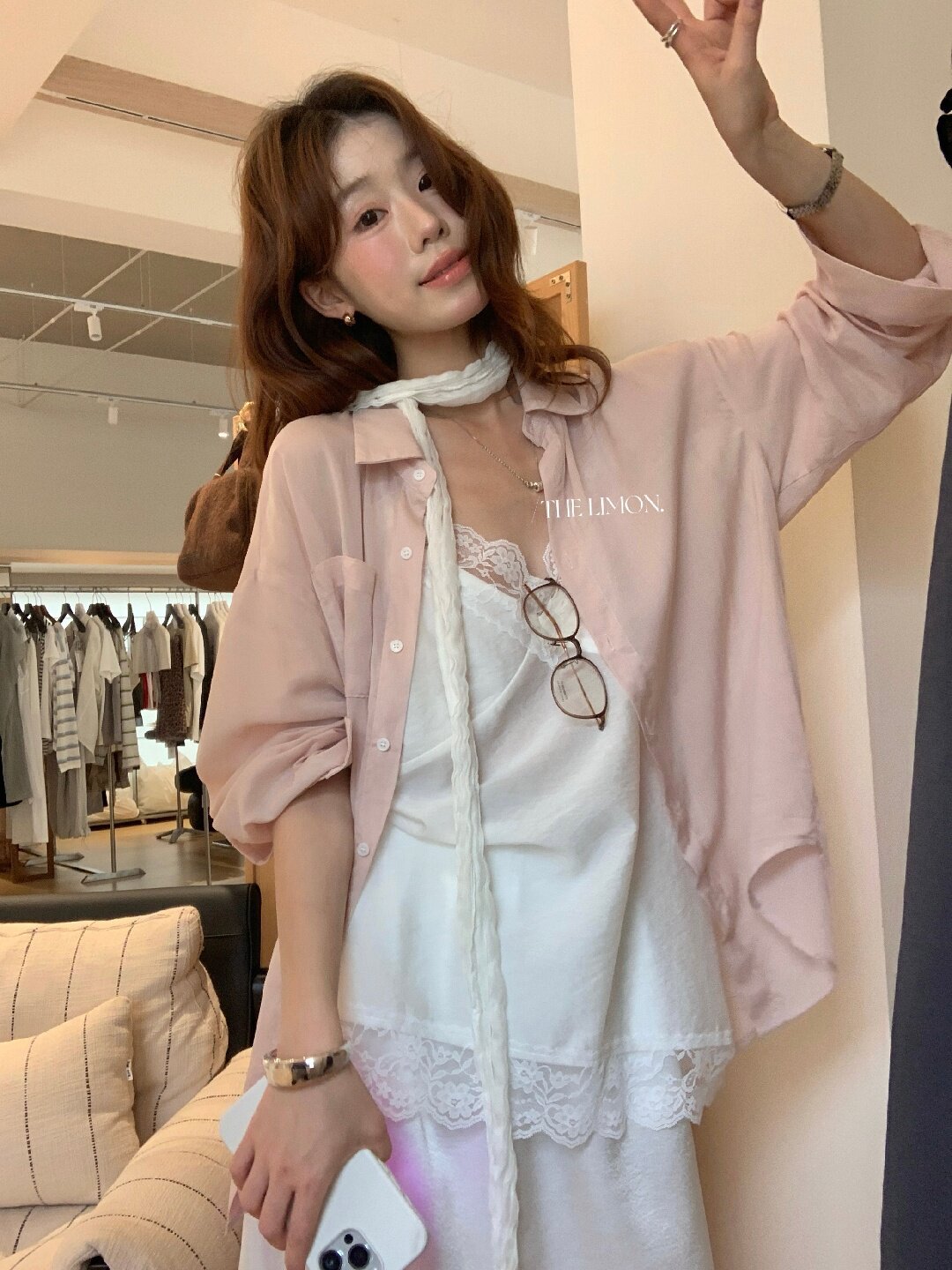 Áo sơ mi nữ tay dài chất liệu tencel phong cách lười biếng ấm áp — Vàng nhạt, xanh lam, Xanh lá cây nhạtcolor, màu hồng chi tiết 86