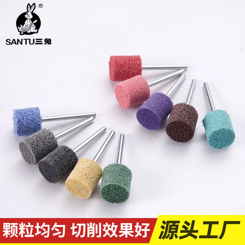 3-Piece Cylindrical Multi-Color Fiber Nylon Grinding Head for Stainless Steel Polishing, Rust Removal, Deburring, and Electric Grinding 3-Piece Cylindrical Multi-Color Fiber Nylon Grinding Head for Stainless Steel Polishing, Rust Removal, Deburring, and Electric Grinding