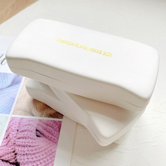 簡約高級感白色燙金INS太陽眼鏡盒 皮質眼鏡盒抗壓便攜墨鏡收納盒