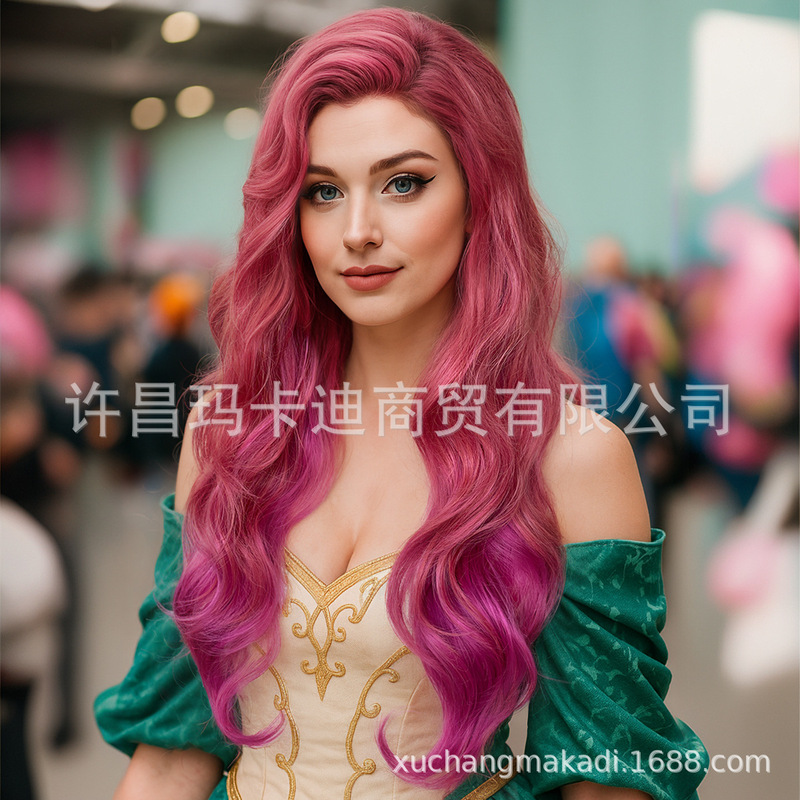 Anime Cos Wig Halloween Stage Performance Fairy Tale Princess Wig Pink Long Curly Hair Ready Stock Wholesale