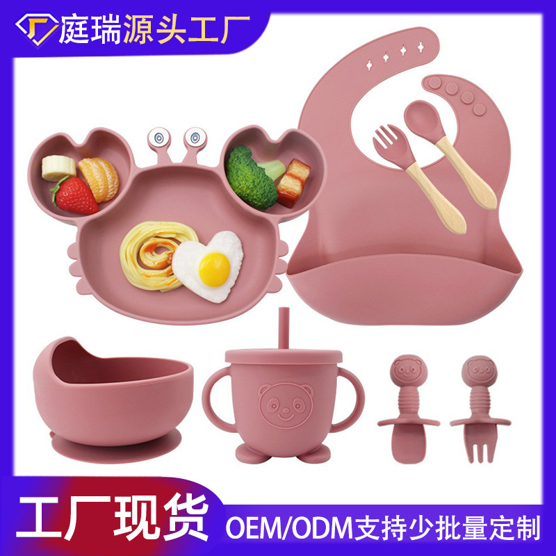 Juego de platos de silicona para bebés y niños aprenden a comer y beber vajilla de alimentación para bebés