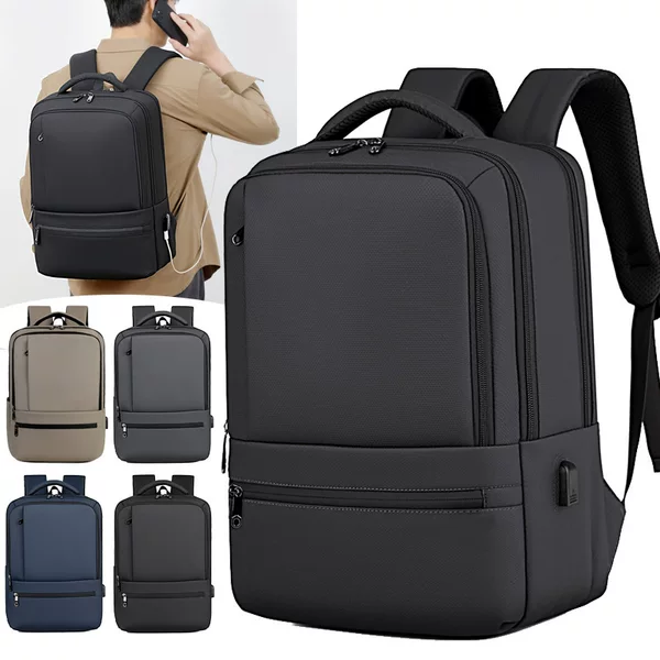 New men's backpack, business laptop bag, casual and simple design, large capacity, water-resistant, suitable for commuting, business trips, and travel
