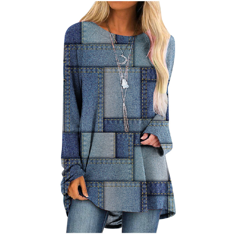 2025 Export Women's New Style Graphic Color Matching 3D Printing Front and Rear Asymmetrical Mid-Length Long-Sleeved Casual Women's T-Shirt 2025 Export Women's New Style Graphic Color Matching 3D Printing Front and Rear Asymmetrical Mid-Length Long-Sleeved Casual Women's T-Shirt