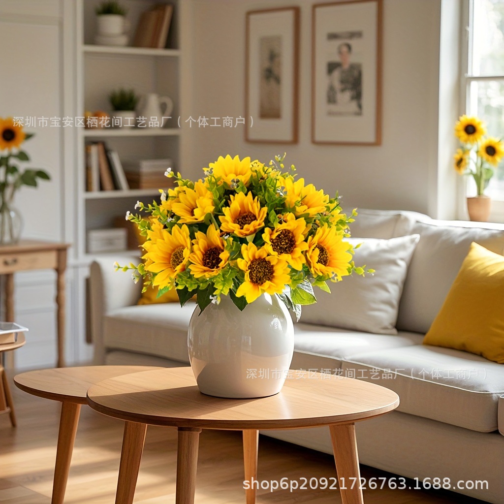 Cross-Border Artificial Plant Bouquet Sunflower Sunflower Wedding Home Hotel Decoration Ornaments Flower Arrangement Fake Flowers and Green Plants
