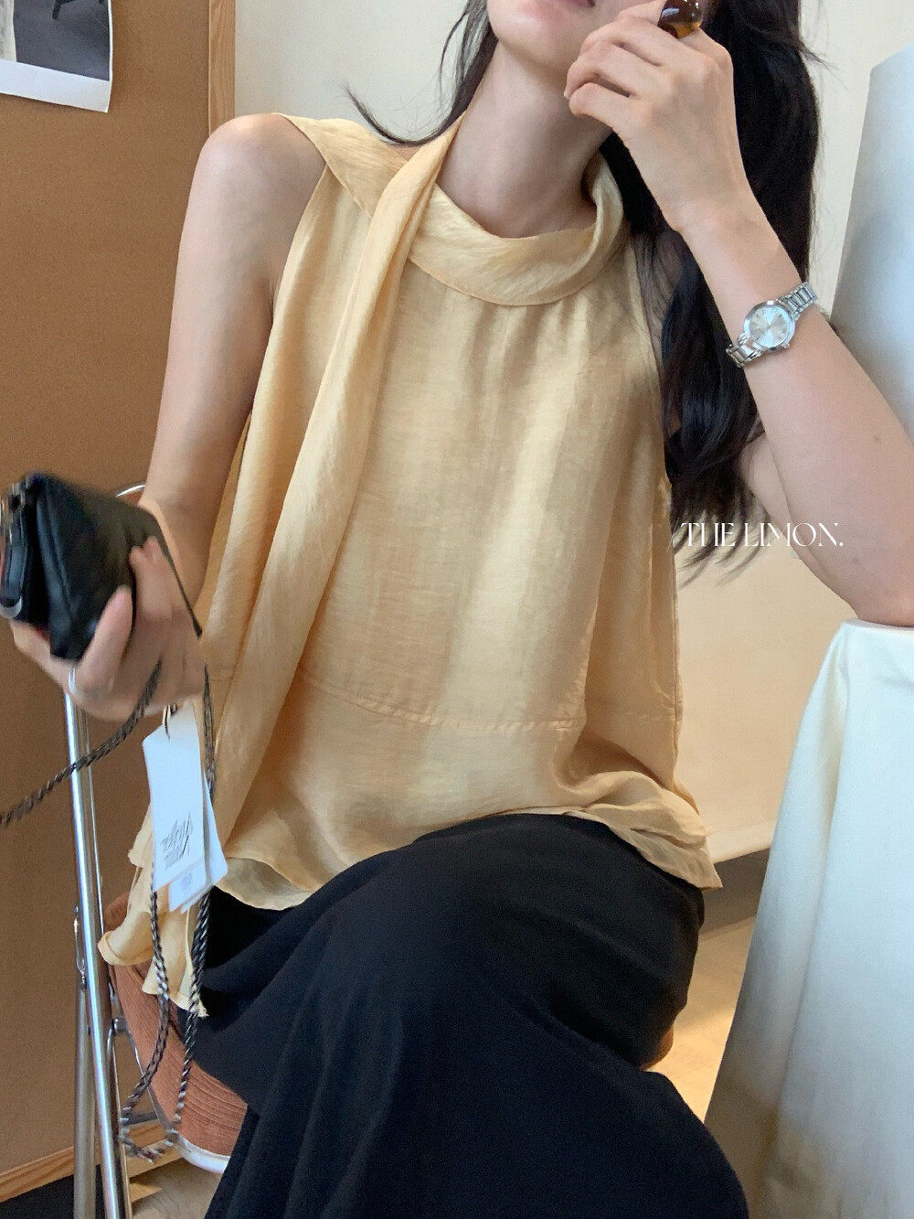 Áo hai dây nữ thiết kế dây rút phối nơ, mặc trước sau đều được, tôn dáng thon gọn — màu hồng, màu cam, màu trắng, xanh lá cây chi tiết 32