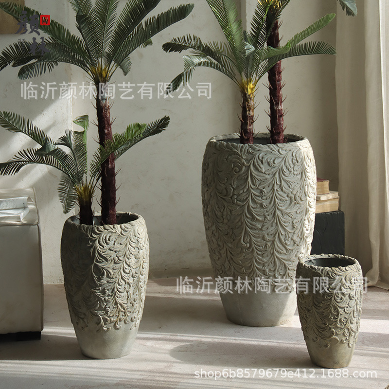 Nórdico en relieve de cemento maceta alta sala de estar balcón hotel patio de gran calibre maceta verde decoración del centro comercial