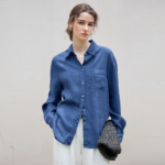 高级感亚麻长袖衬衫女极简松弛单排扣衬衣春季新款天丝麻纯色上衣