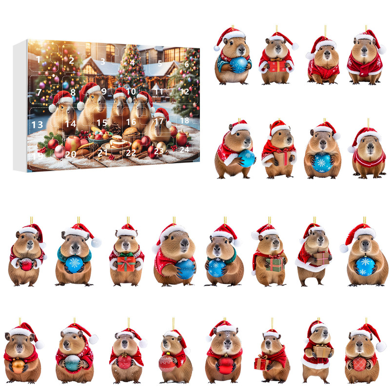 クリスマス Amazon 人気のアクリル カピバラ ペンダント クリスマス アドベント カウントダウン ブラインド ボックス ホリデー ギフト|undefined