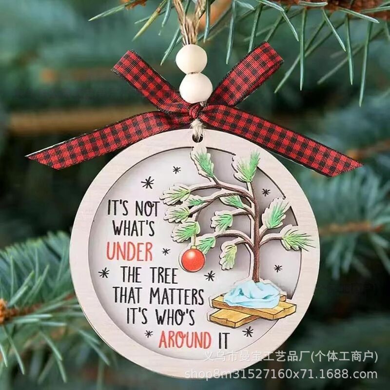 クリスマスペンダント木製ラウンド木材チップ家庭用装飾品クリエイティブクリスマスボール小道具ギフト木製工芸品|undefined