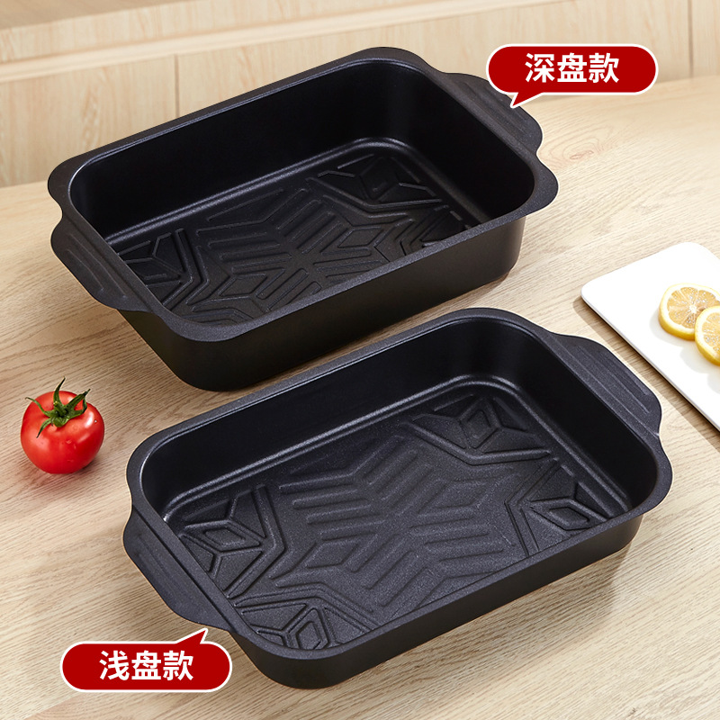 Bandeja Honda Rectangular para Asar de Hierro Antiadherente Apto para Inducción para Cocina Doméstica
