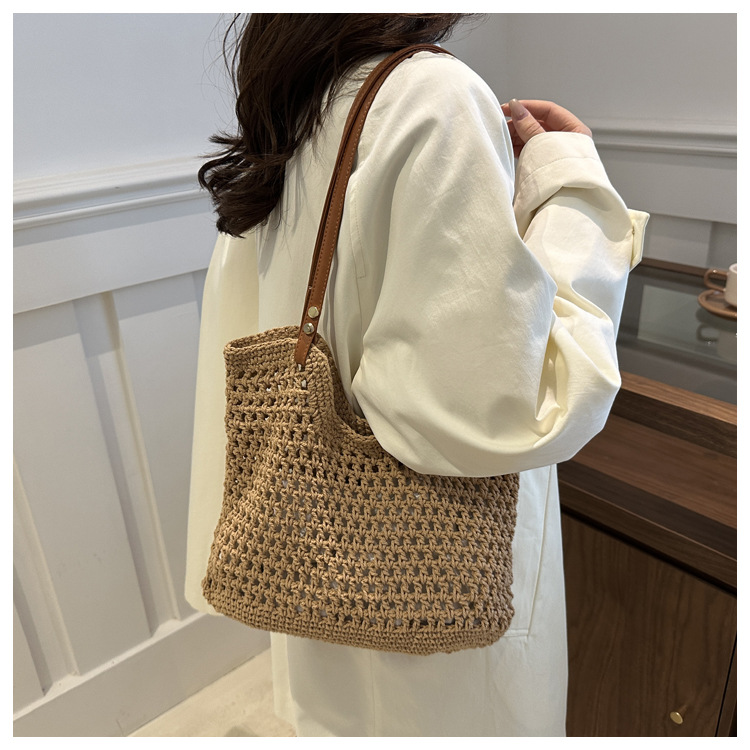 Artistic and retro hand-woven bags, casual cotton thread single-shoulder bags, tote bags, woolen bags, shopping bags for women undefined