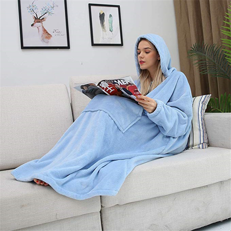 Autumn and Winter Double-Sided Flannel Warm Large Size Thickened Pullover Simple Couple Wearable Hooded Large Pocket Pajamas