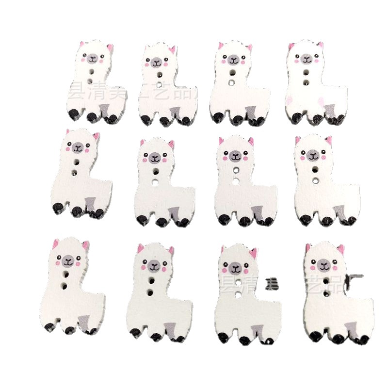 Fondo blanco pintado botones de madera de alpaca de dibujos animados DIY blanco alpaca botones de madera 50 piezas un paquete
