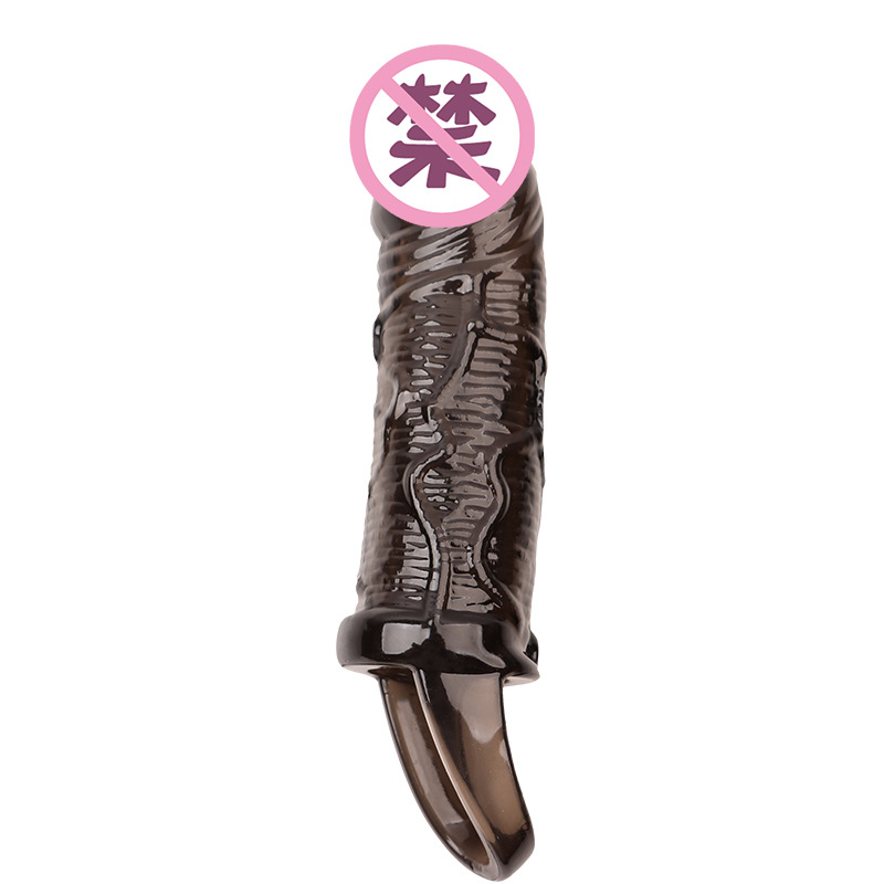 Textured TPE Extension Sleeve with Spiked Texture, Manual Wear-On Design, Translucent Black — detail image 5