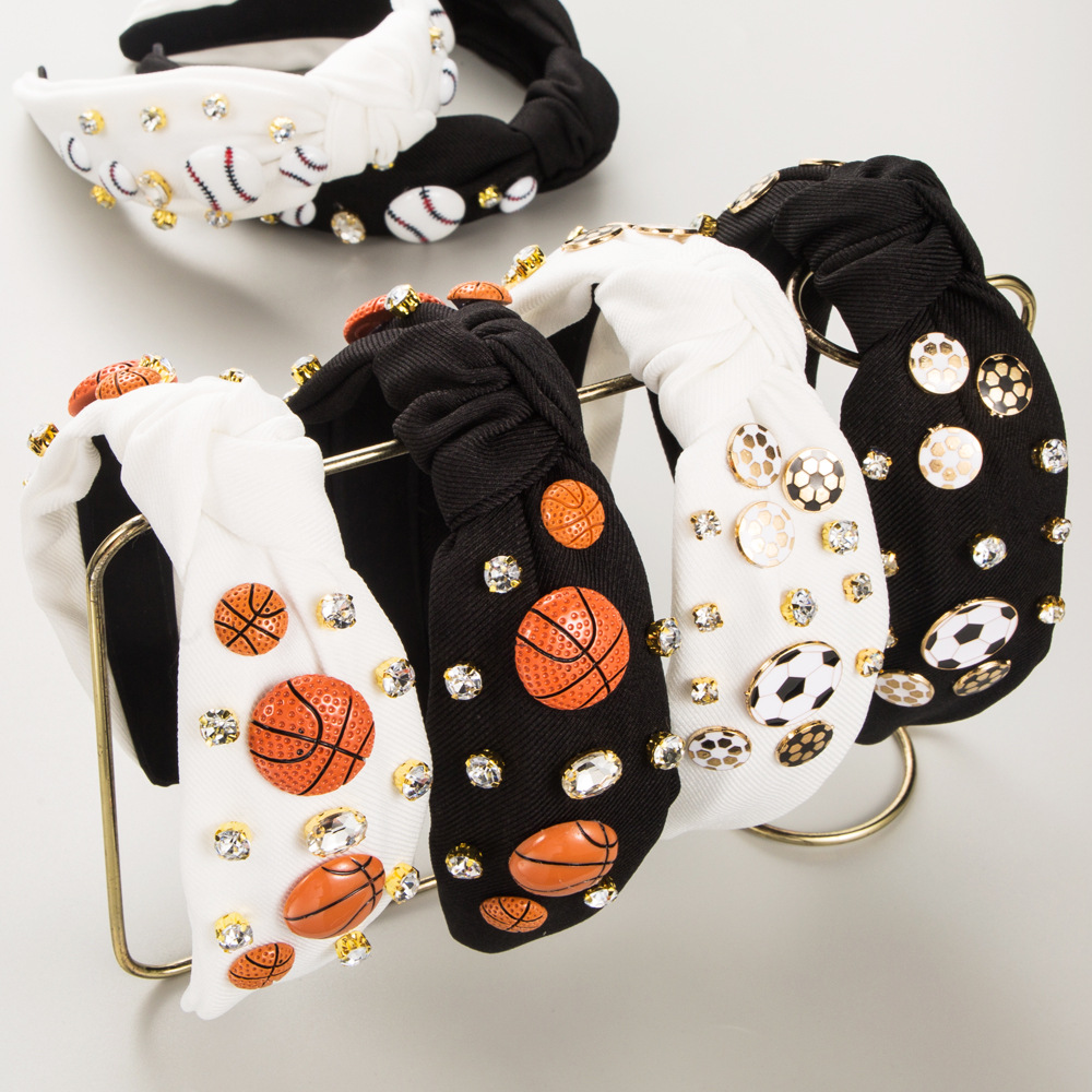 Women's Casual Simple Style Basketball Football Cloth Inlay Rhinestones Hair Band display picture 2