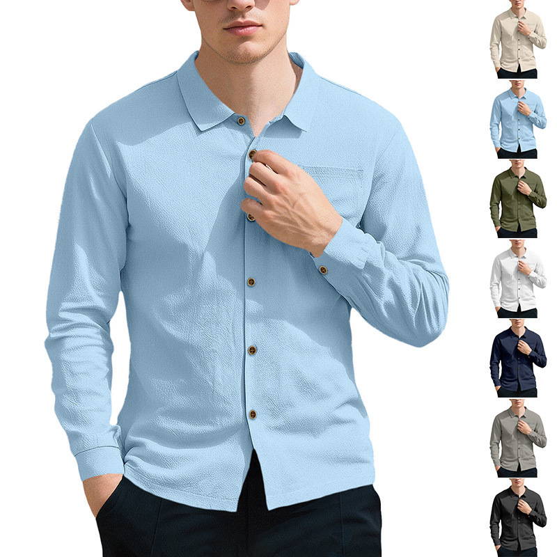 Cross-Border Amazon Aliexpress Men's Summer Linen Short Sleeve Cardigan Casual Buttoned Beach Vacation Loose Shirt