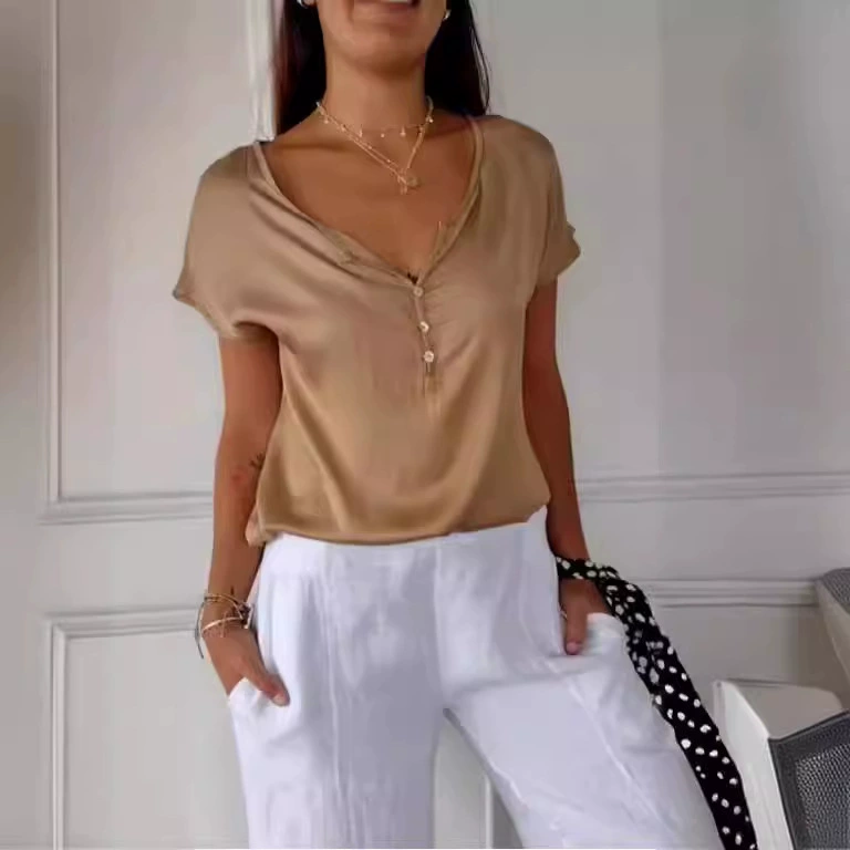 2024 Летние трансграничные европейские и американские независимые станции Amazon Новый свободный повседневный простой пригородный топ с короткими рукавами