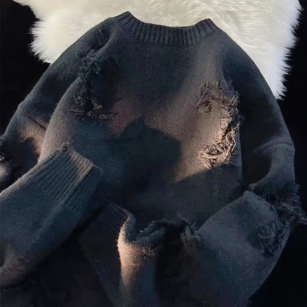 Otoño y invierno nuevos agujeros de bordillo camisa de punto suéter hombre y mujer marca de moda cruz abrigo cálido comercio exterior al por mayor transfronterizo