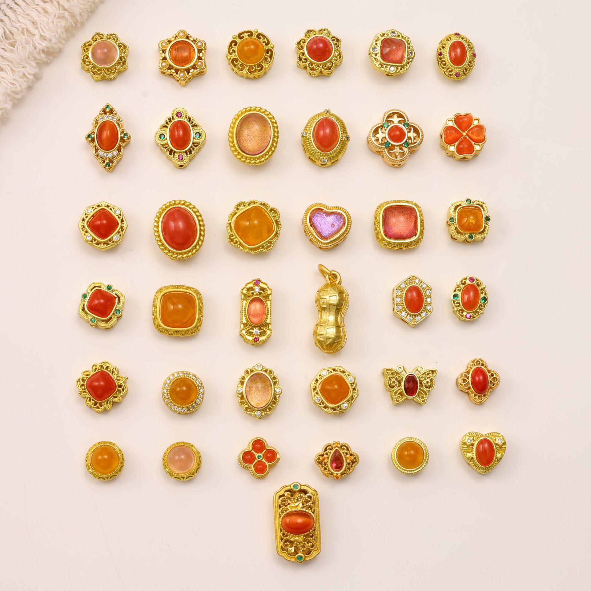 Color-preserving gold bead ring inlaid with zircon imitation strawberry crystal beads accessories diy bracelet necklace accessories