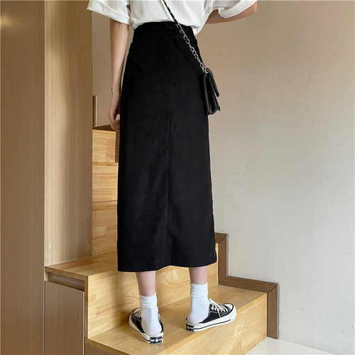 Hong Kong style high waist slit sexy fashionable long skirt for women  summer new Korean style mid-length a-line skirt