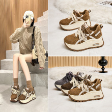 厚底阿甘鞋女2025年冬季新款复古增高显脚小老爹鞋加绒休闲运动鞋