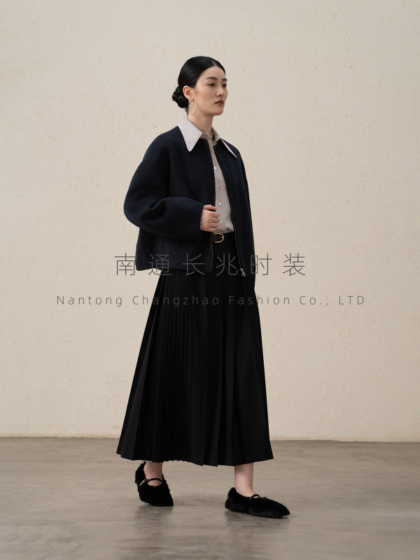 羊绒双面呢短大衣/秋冬拉链宽松夹克女显高显瘦休闲风小个子专属|undefined