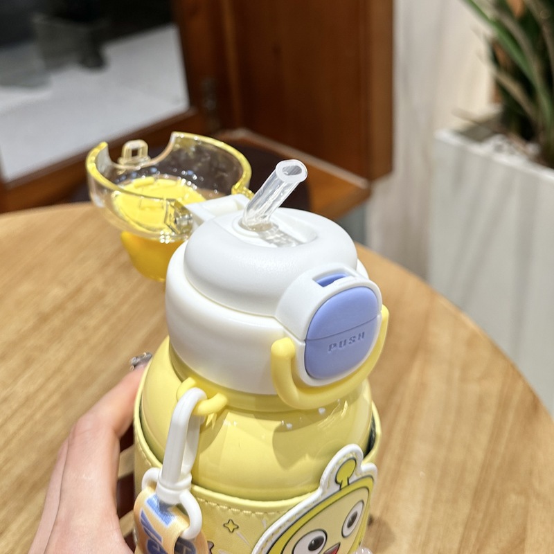 高颜值卡通蛋仔派对双饮保温杯便携学生上学斜跨大肚吸管喝水杯子|undefined