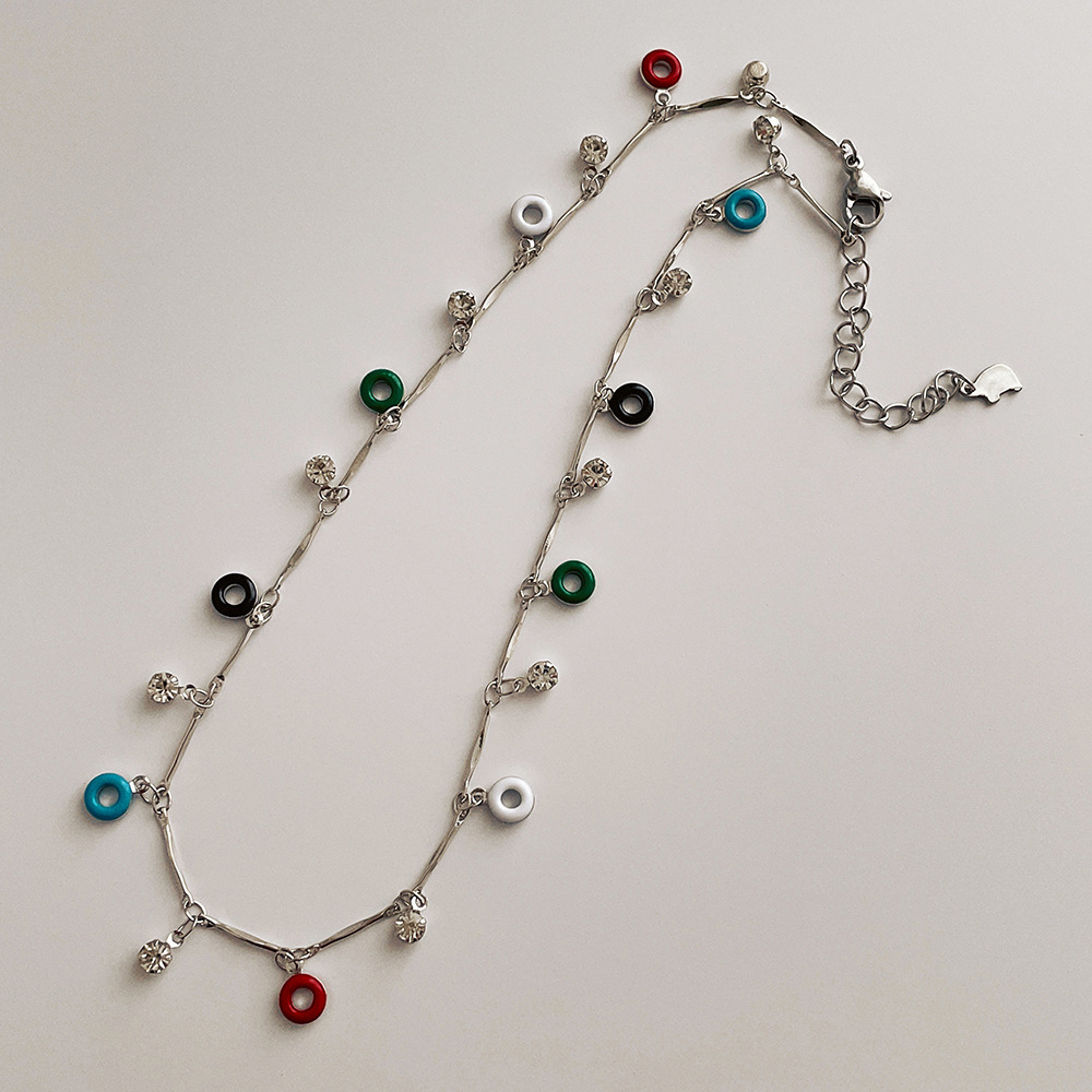 1 Piece Fashion Donuts Metal Enamel Inlay Rhinestones Womenu0027S Necklace