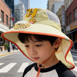 2026风扇儿童帽子夏季薄款遮阳防晒大帽檐披肩帽男女宝宝空顶帽