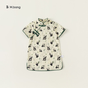 Yibao Kidsren's Clothing Summer New Baby Girl Dress Kidsren's Skirt Chinese Print Retro Girls' Cheongsam Skirt