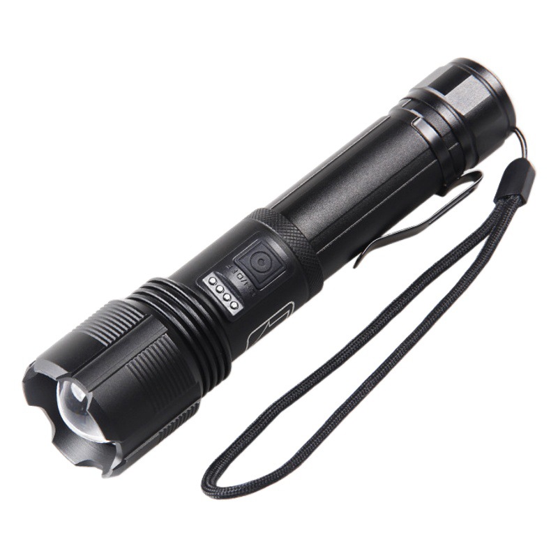 Nueva XHP-70 transfronteriza fuerte zoom telescópico ligero con la hebilla de la pluma pantalla de potencia tybe-c USB recargable linterna