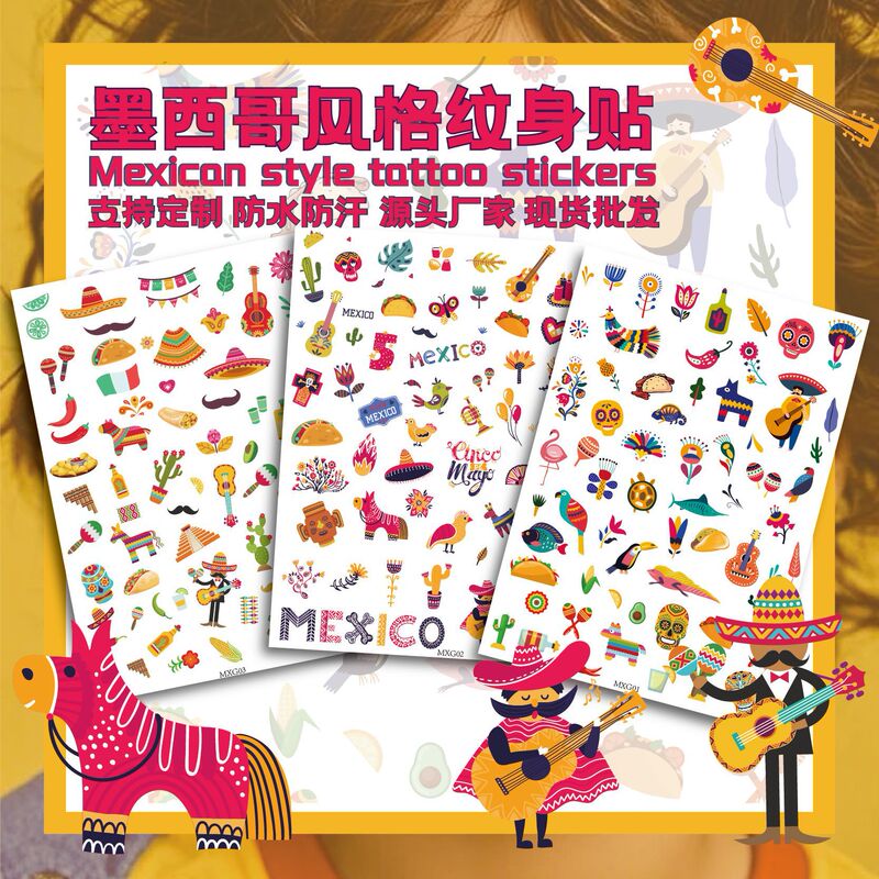 Children's Cartoon Day of the Dead Tattoo Sticker Waterproof Fun Funny Mexican Face Disposable Temporary Tattoo Sticker Children's Cartoon Day of the Dead Tattoo Sticker Waterproof Fun Funny Mexican Face Disposable Temporary Tattoo Sticker