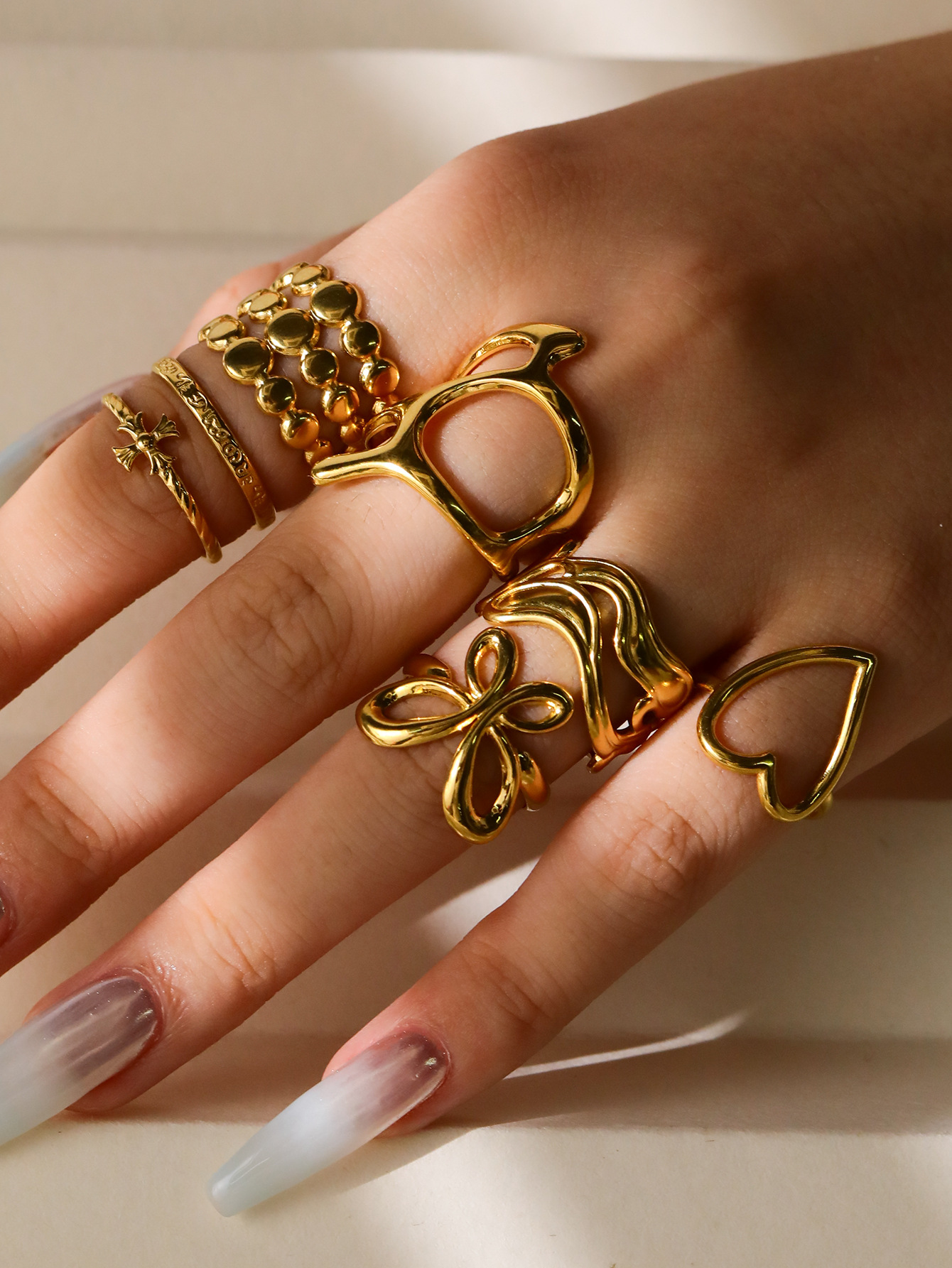 10g Weight Wholesale Jewelry Elegant Retro Heart Shape Solid Color Bow Knot 304 Stainless Steel Open Rings