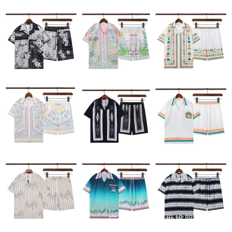 in stock foreign trade wholesale niche fashion brand Casablant 2024 new men's full print short sleeve shirt suit fashion