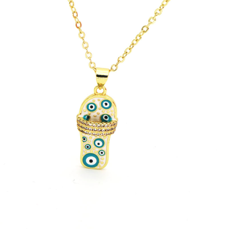 7g Weight 18K Gold Plated Plating Material Copper Pendant Material Zircon Inlay Material Pendant Necklace Classification Copper Chain Material cable chain Chain Type 1 Piece Quantity Holiday, Daily Occasion Copper Material Slippers Pattern Women's Gender Enamel, Inlay Design Casual, Simple Style Style Copper 18K Gold Plated Enamel Inlay Slippers Zircon Pendant Necklace 3