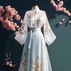 2025春の新中国風宋製漢服のチャイナドレスは女性スーツのスカートを改良します。