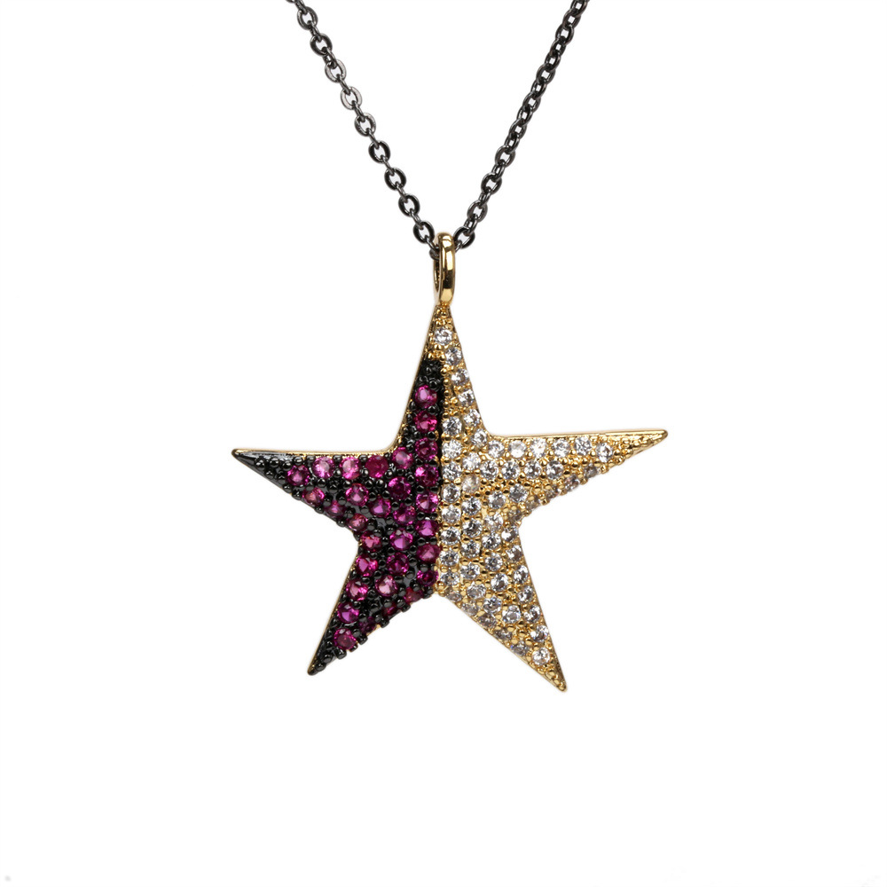 Fashion Micro-Inlaid Colorful Zircon Five-Pointed Star Pendant Necklace