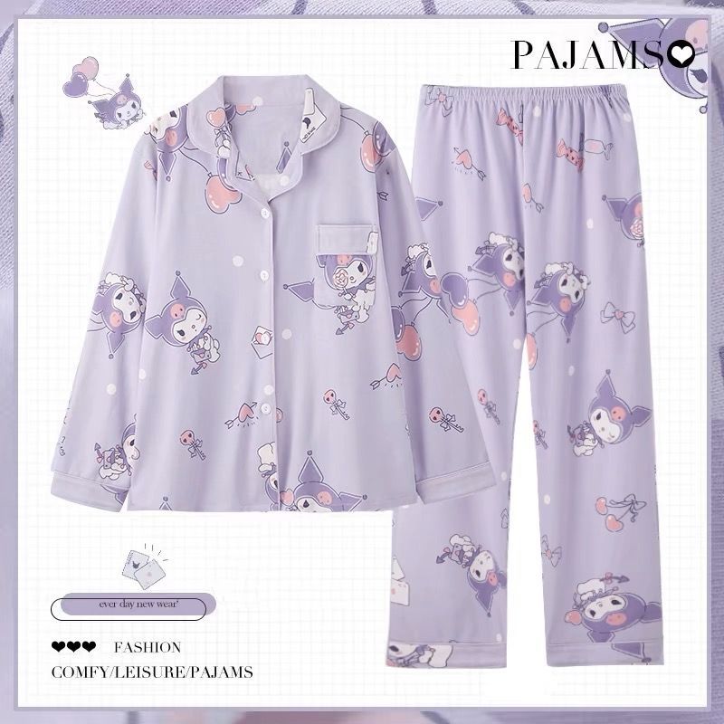 Algodón al por mayor transfronterizo otoño y invierno 180 gramos con solapa pajamas caseros cardigans pantalones de manga larga lindos sueltos