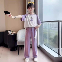 女童夏裝套裝薄款2024新款時髦洋氣兒童衣服中大童夏季短袖兩件套