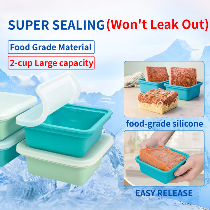Cross-border silicone square soup box freezer box single hole portable box with lid kitchen household juice freezing crisper 3
