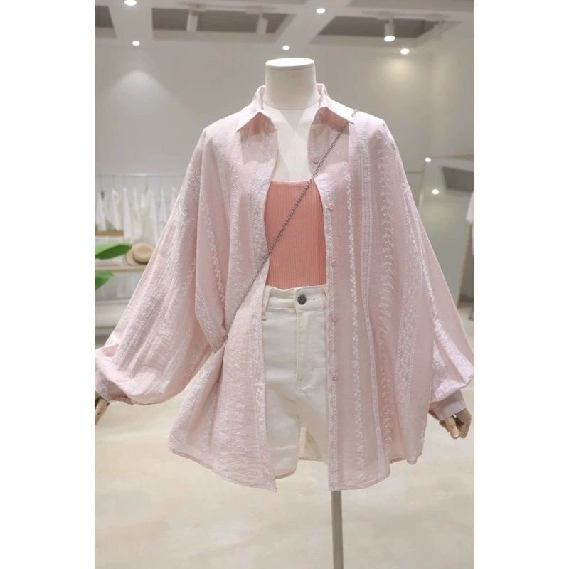 Женская рубашка с текстурой, защита от солнца, дизайн 2025, свободного кроя, повседневная, длинный рукав