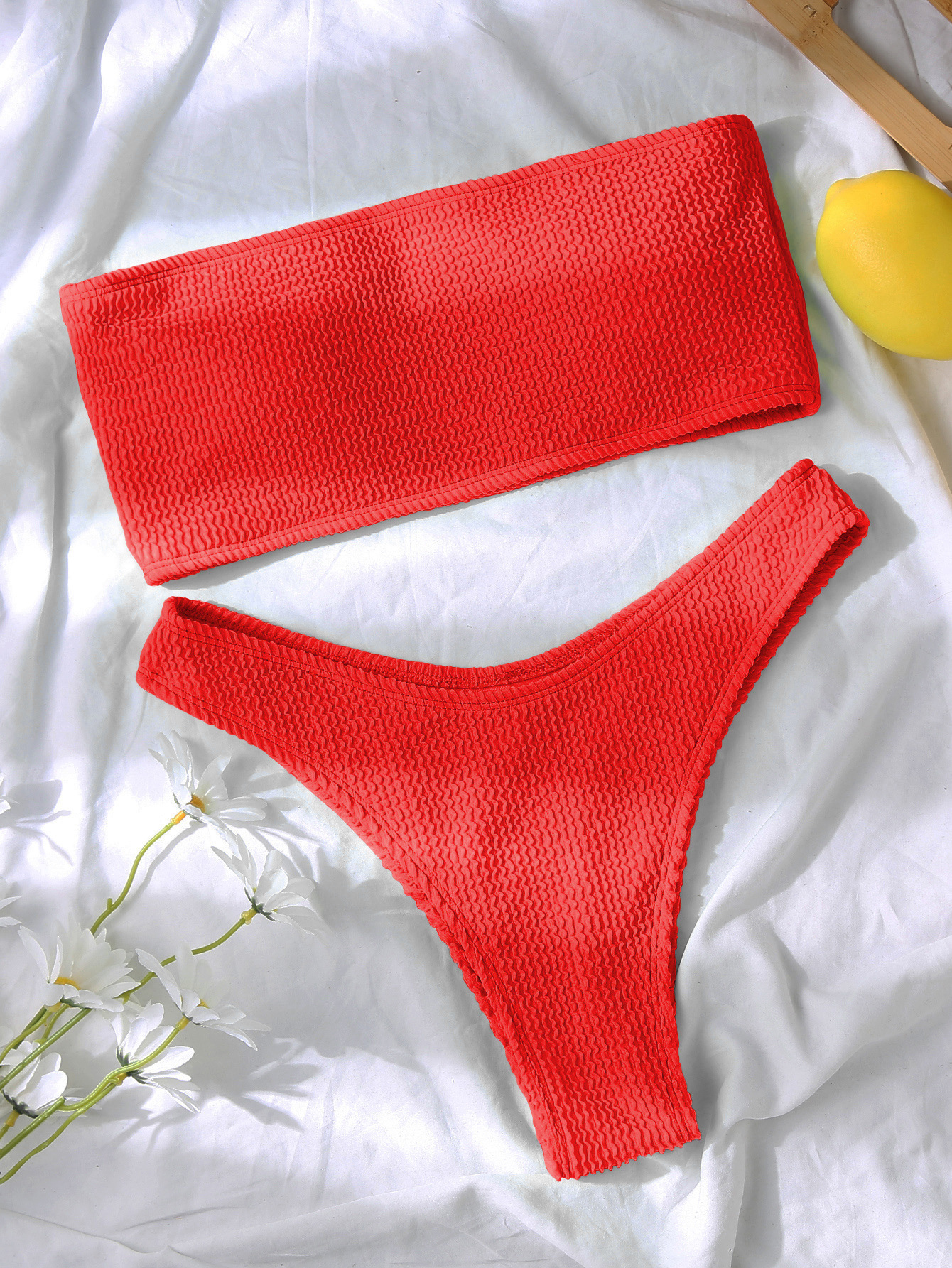 Women's Strapless Two Piece Swimsuit Sexy Solid Color Tight Bikini Style Ribbed_ecoleips.com