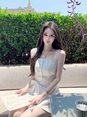 栀子淡香 少女情怀清纯感无袖吊带背心裙女小白花修身气质连衣裙