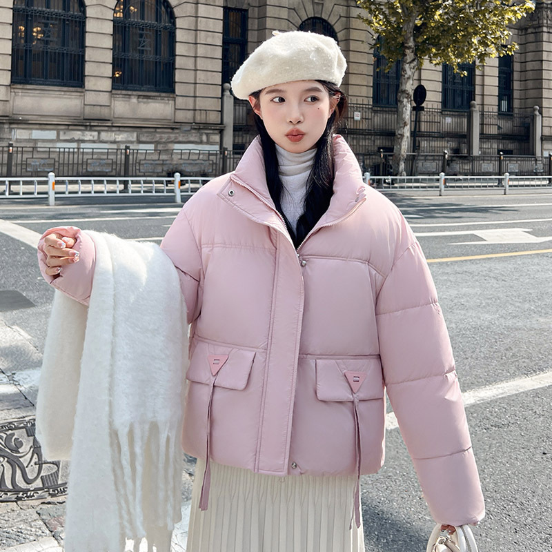 Productos europeos de invierno 2025 nuevo abrigo de algodón de plumón para mujeres de cuello corto hombre pequeño engrosado abrigo de moda pan abrigo de algodón image 11