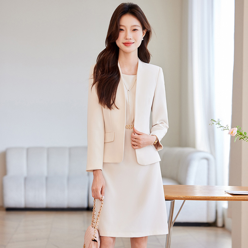 Collarless Suit Jacket Women's Spring and Autumn Interview Professional Dress Temperament Goddess Fan High-end dress Suit Dress Collarless Suit Jacket Women's Spring and Autumn Interview Professional Dress Temperament Goddess Fan High-end dress Suit Dress