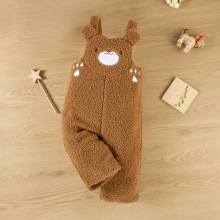 外贸童装新款婴幼儿春秋季长裤 卡通小熊图案摇粒绒背带裤