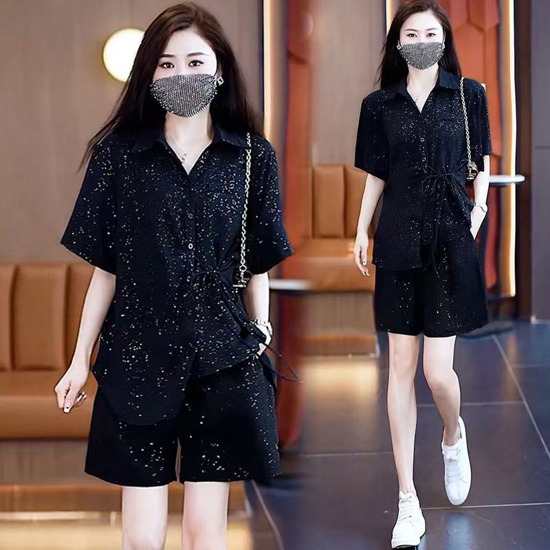 大码休闲时尚套装女2025夏季新款女装衬衫遮肉显瘦减龄洋气两件套|undefined