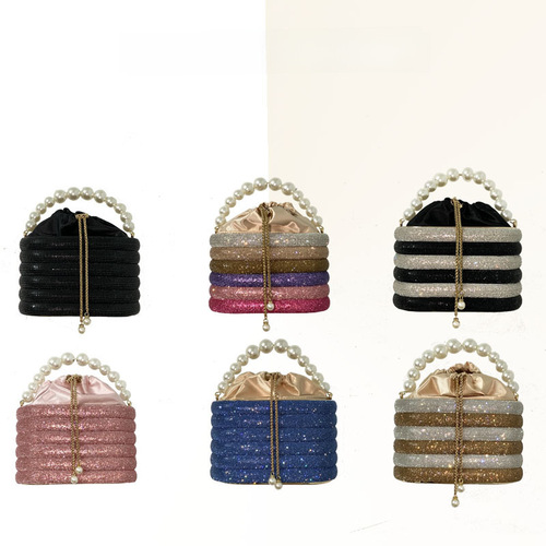 Bag Lady  New Product Water Diamond Bag Pearl Bag Chain Sweet Birdcage Hand-held Single Shoulder Crossbody Evening Bag