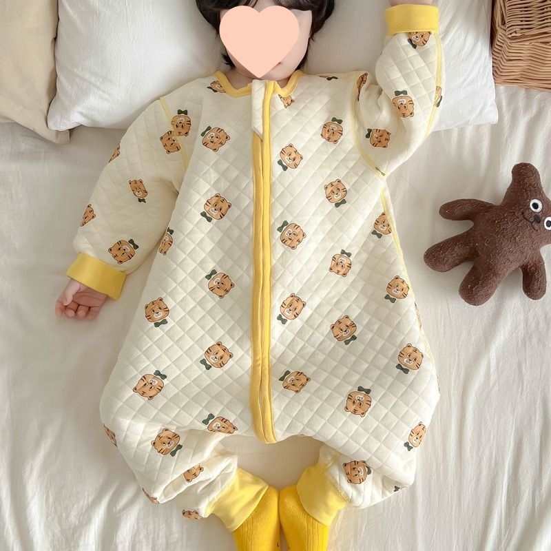 男童女童加绒连体睡衣秋冬款宝宝加厚睡袋儿童春秋保暖空调家居服